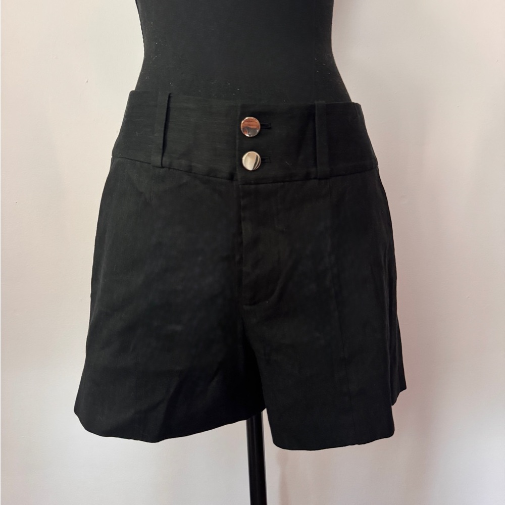 Alice + Olivia Black High-Waist Double-Button Shorts